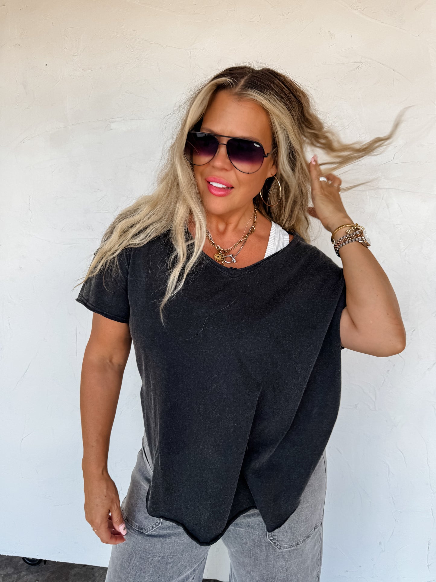 PREORDER- JOEY VNECK WASHED COTTON BOYFRIEND TEE