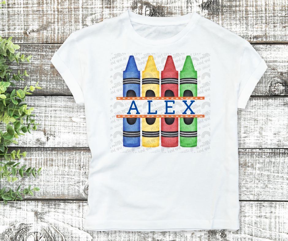 Crayon Split Name Back to School Tee