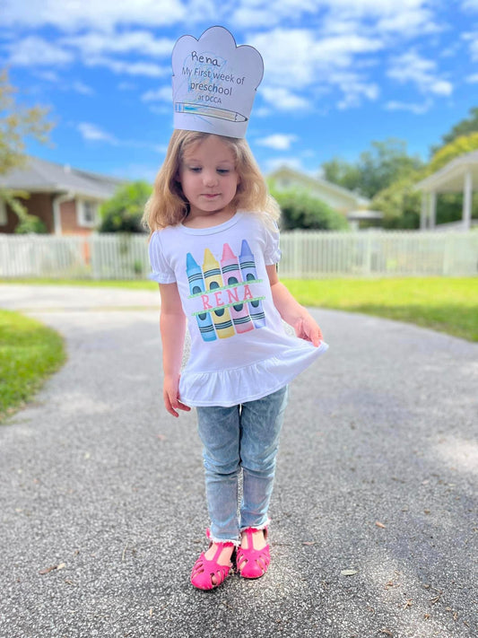 Crayon Split Name Back to School Tee