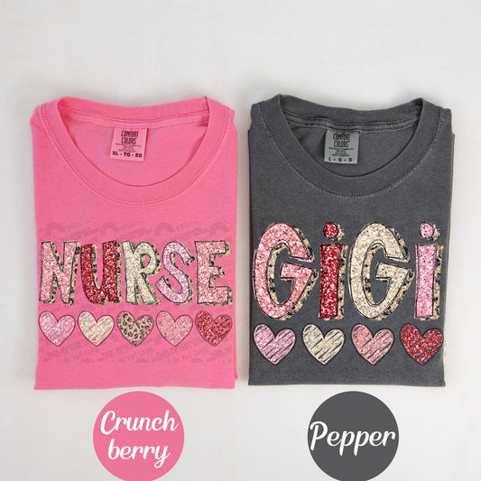 Personalized Glitter Heart Graphic Tee