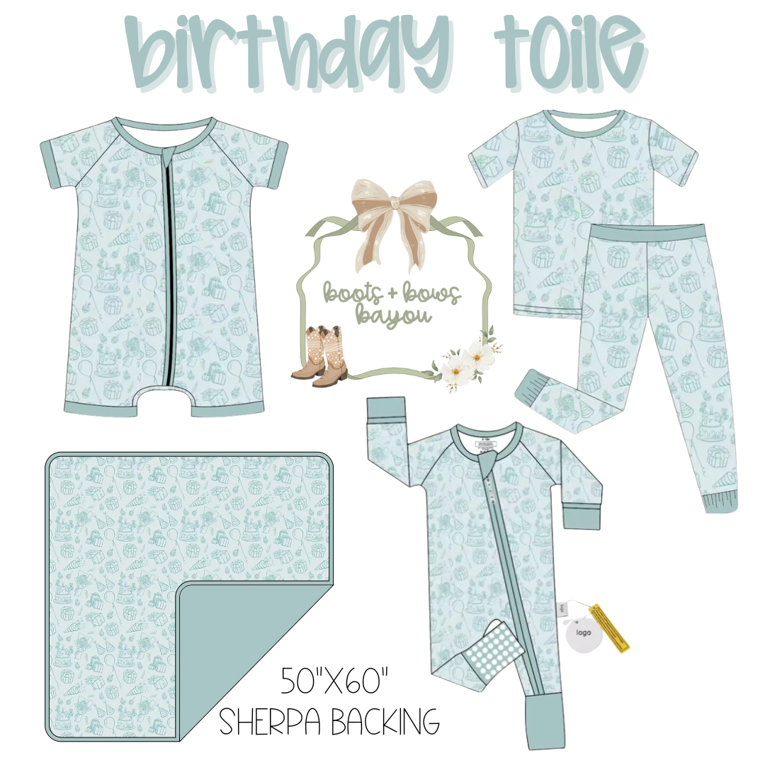 WS Birthday Toile Bamboo Shortie Romper