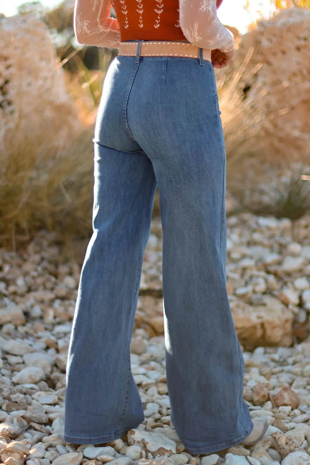 Multi Button High Waist Blue Jeans FB