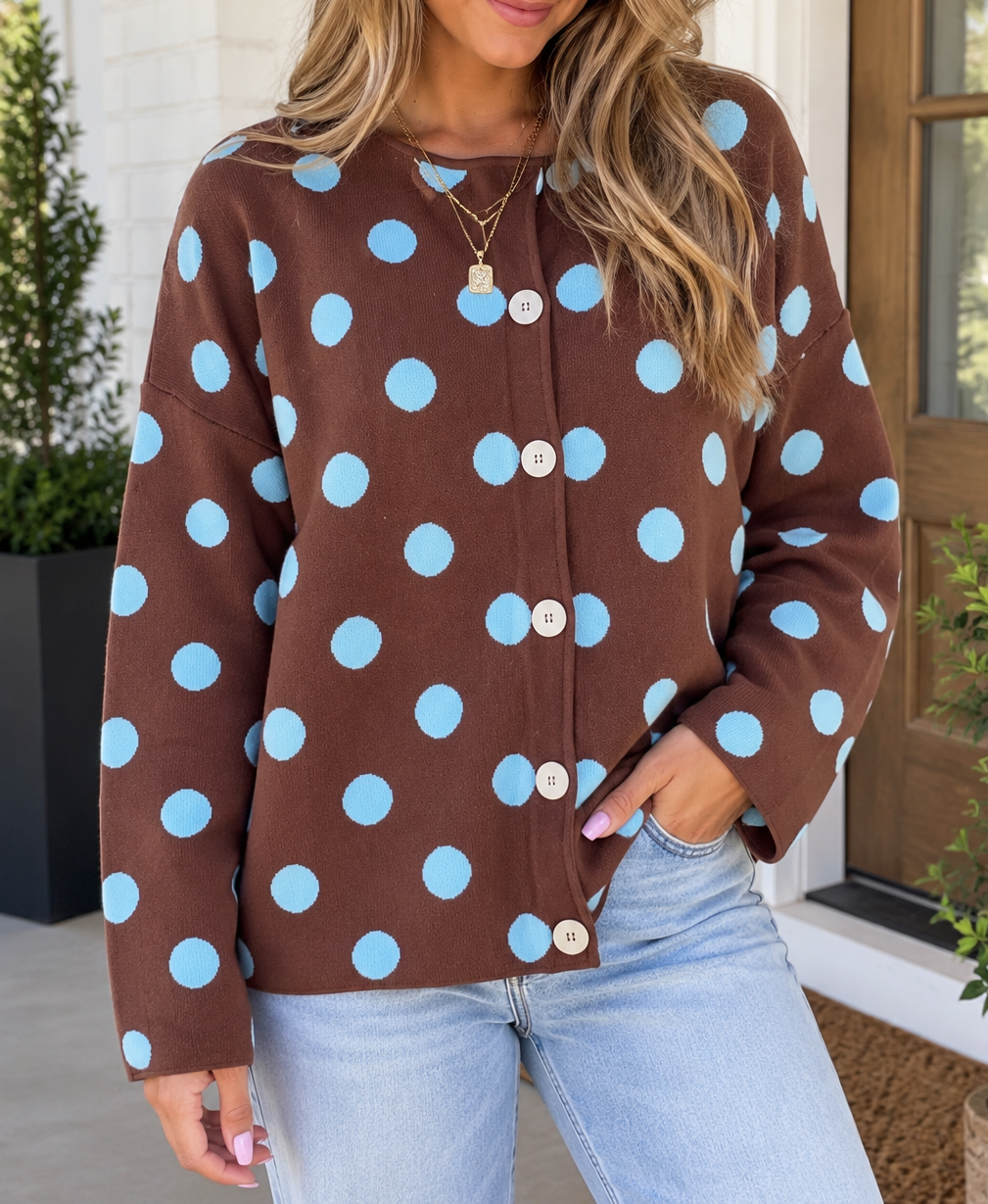 Brown Polka Dot Button Cardigan-Preorder