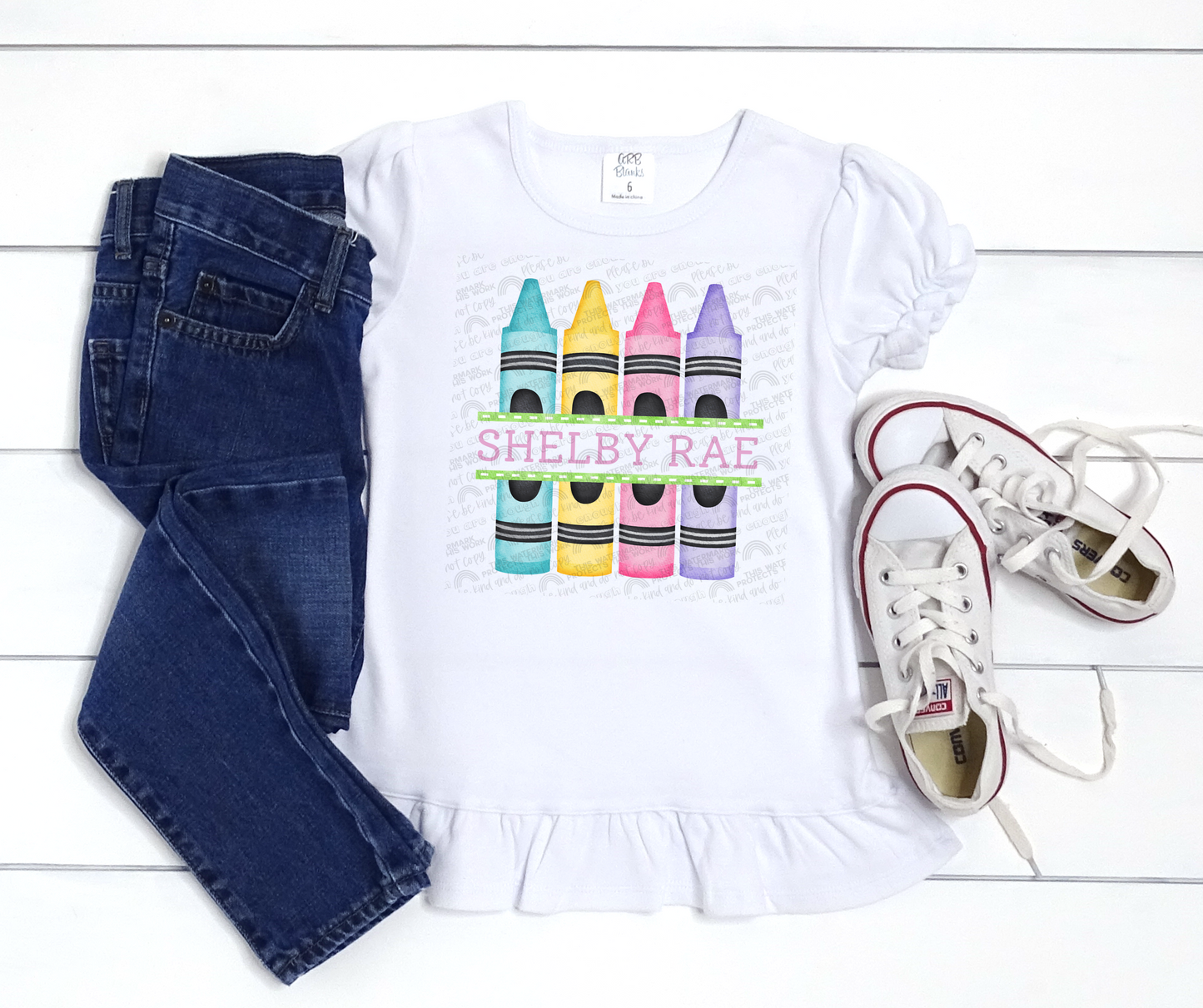 Crayon Split Name Back to School Tee