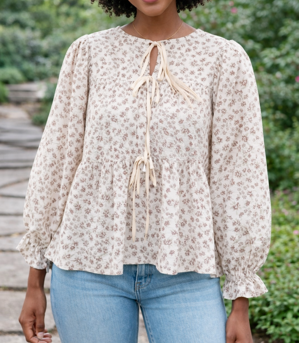 Floral Tie Peplum Blouse FB