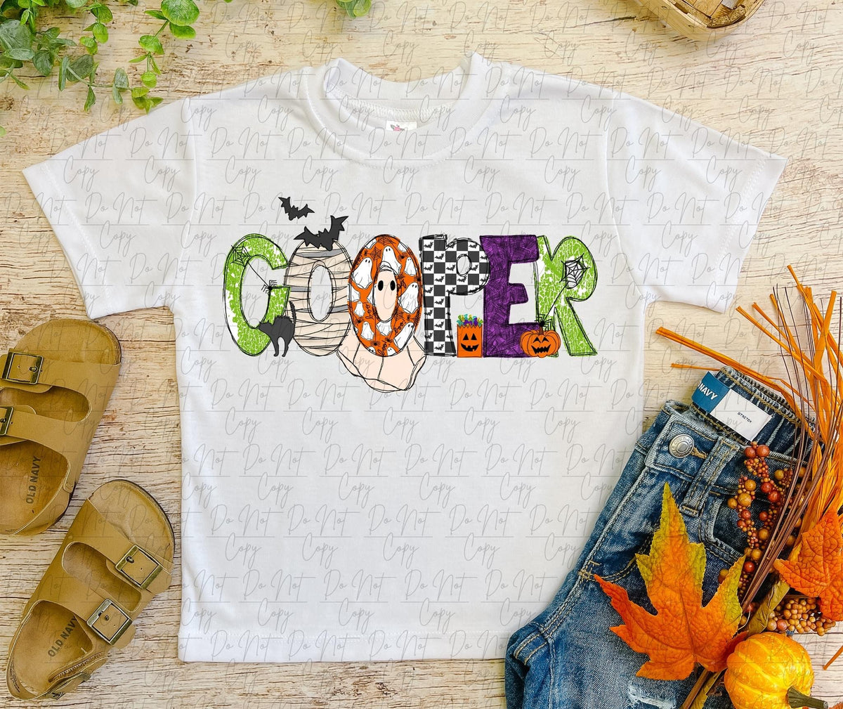 Kids Retro Halloween Name Tee