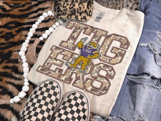 Camo Faux Embroidered Mascots-Gildan Tee