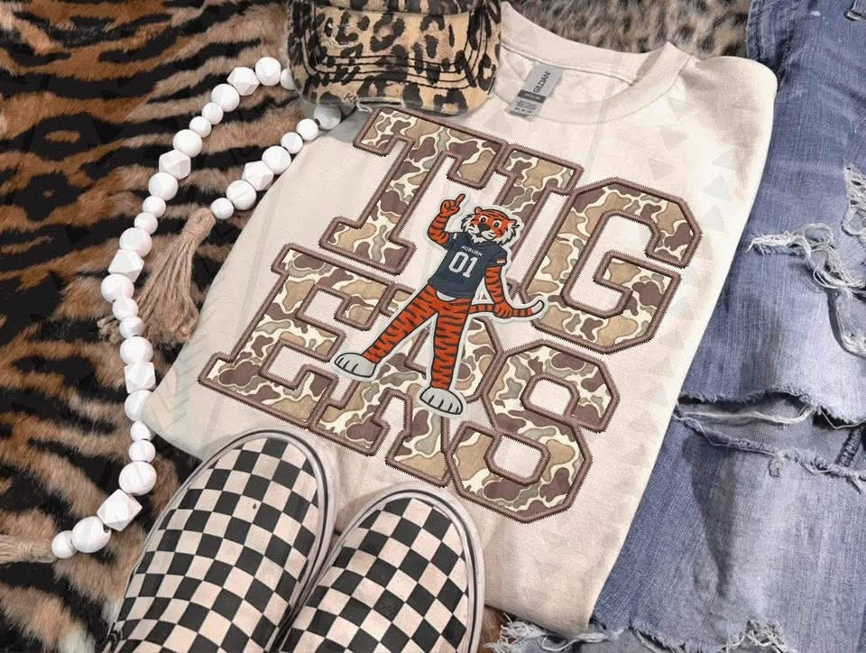 Youth Camo Faux Embroidered Mascots-Long Sleeve Tee
