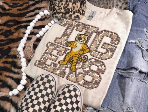 Youth Camo Faux Embroidered Mascots-Long Sleeve Tee