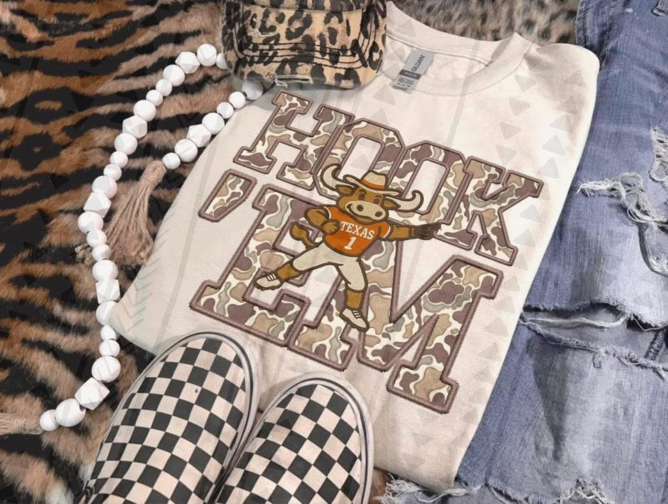 Youth Camo Faux Embroidered Mascots-Long Sleeve Tee