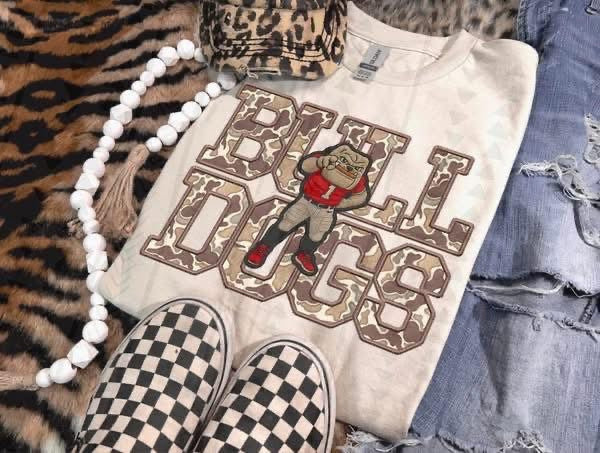 Youth Camo Faux Embroidered Mascots-Long Sleeve Tee