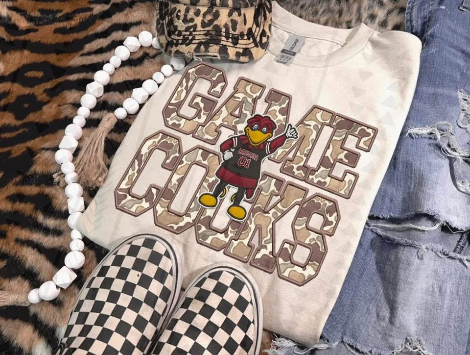 Youth Camo Faux Embroidered Mascots-Long Sleeve Tee