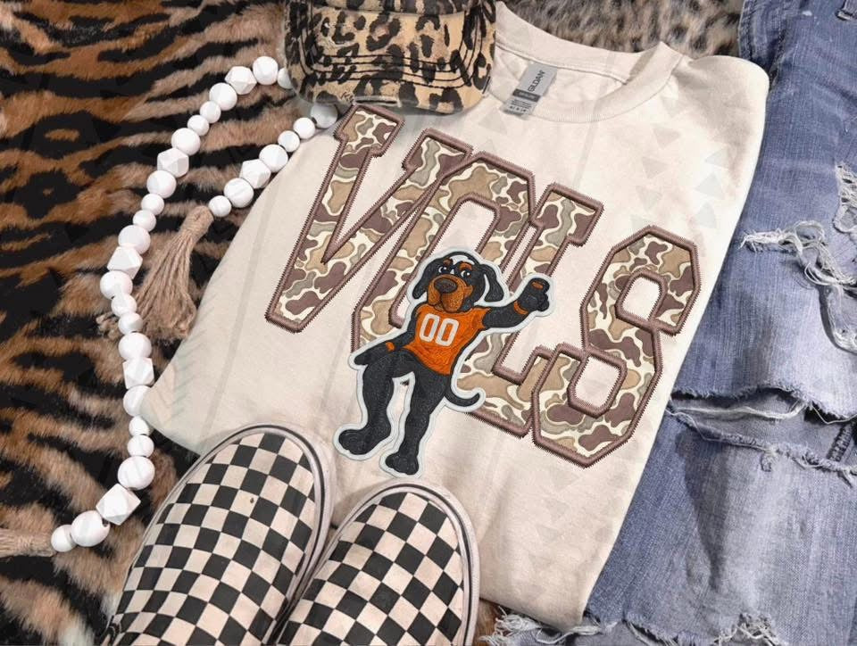 Youth Camo Faux Embroidered Mascots-Long Sleeve Tee