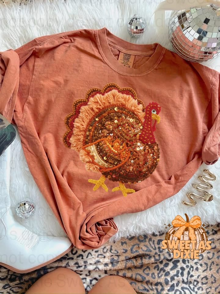 Faux Embroidered Turkey Tee