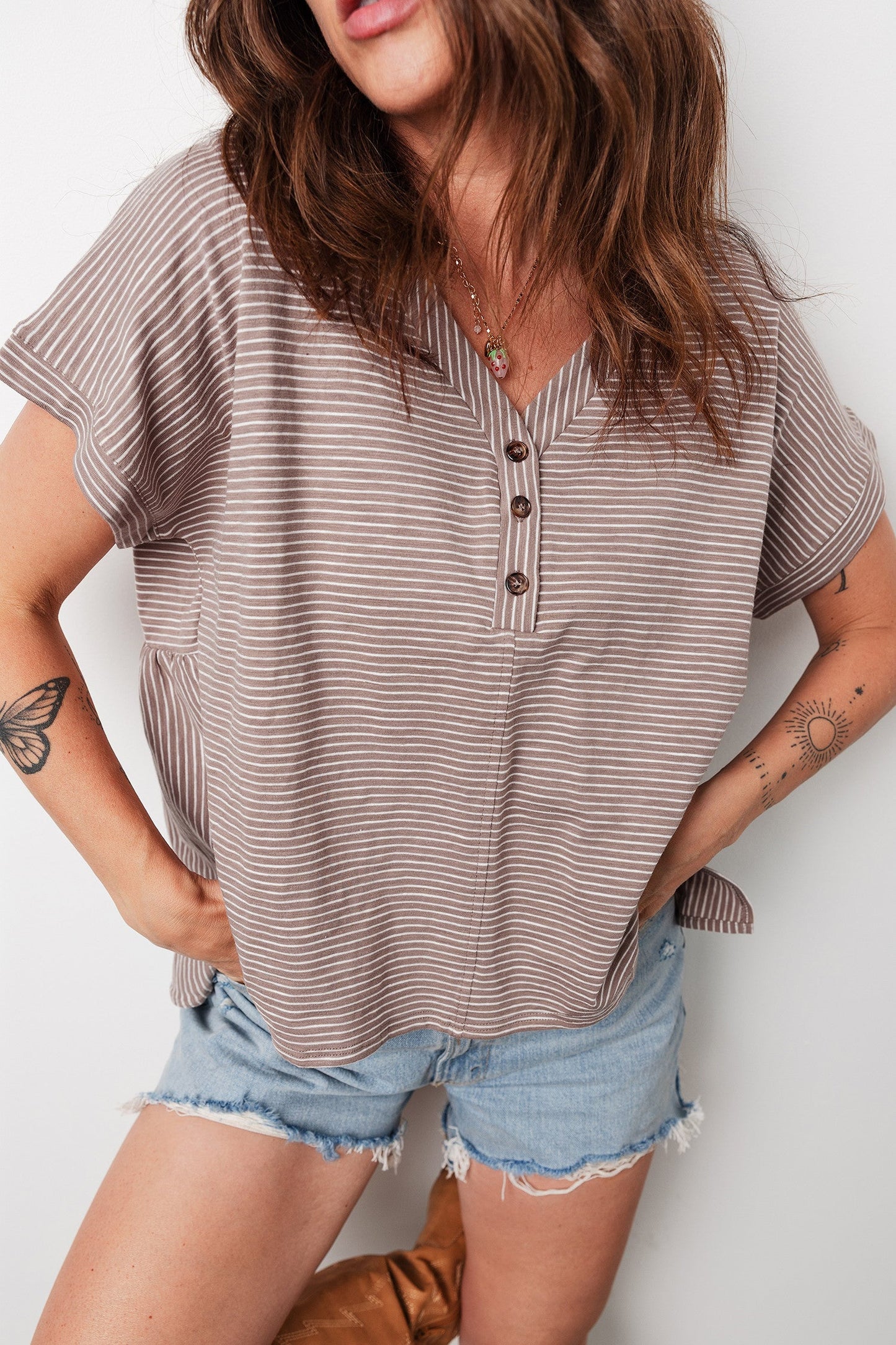 Khaki Stripe Slit Shirt FB