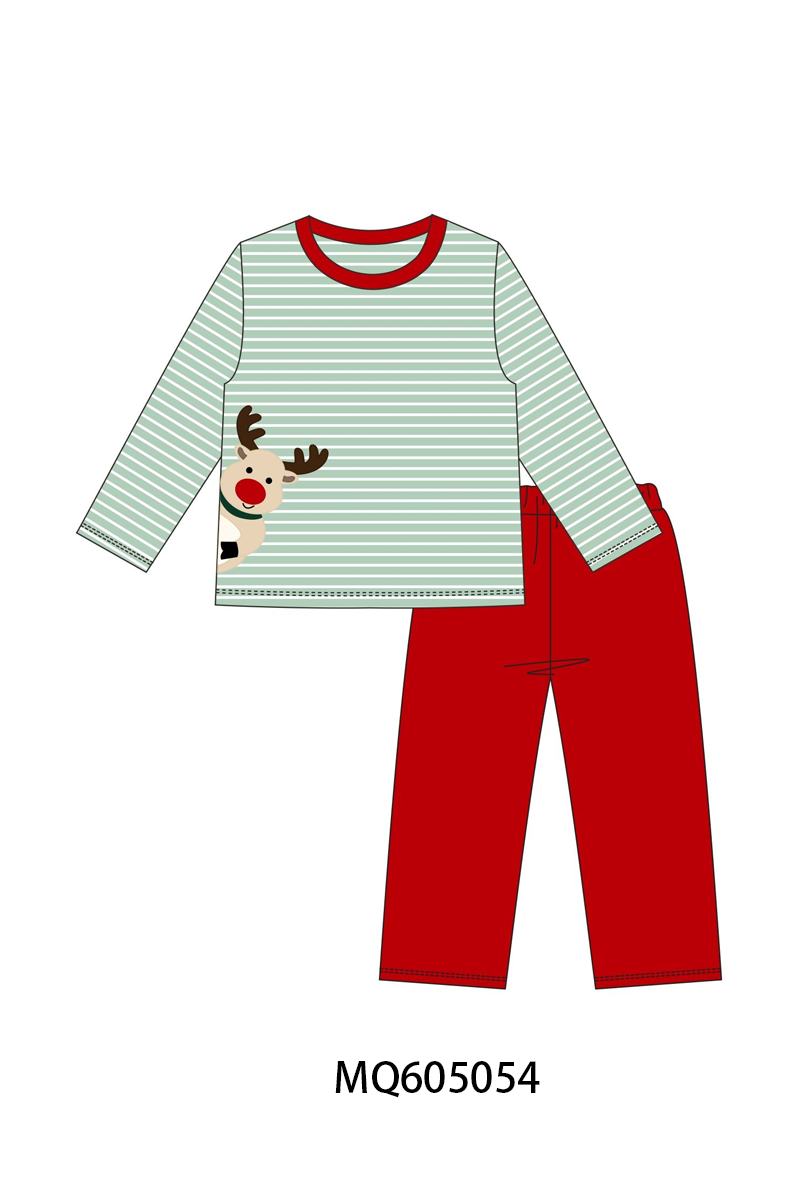 Green stripe Christmas reindeer appliqué collection-ETA early December