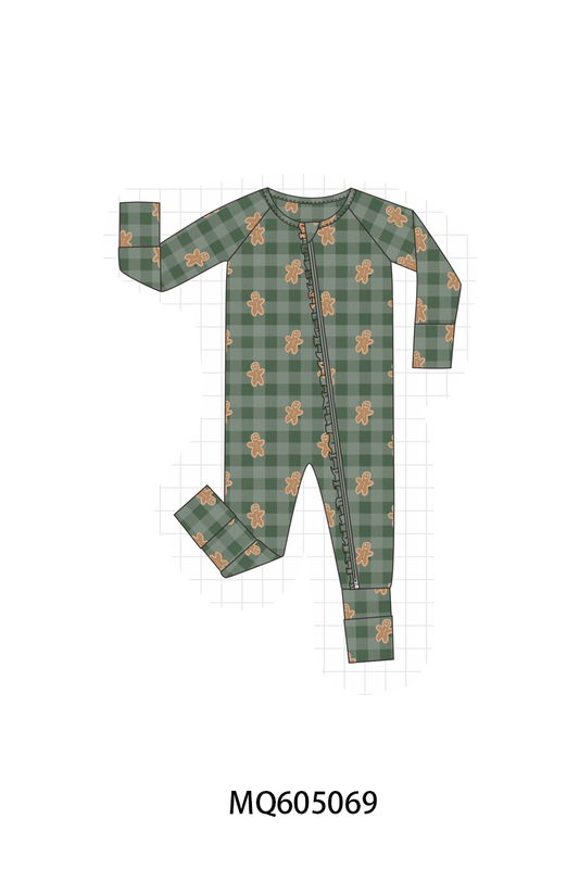 Green Christmas gingerbread print bamboo collection-ETA early December