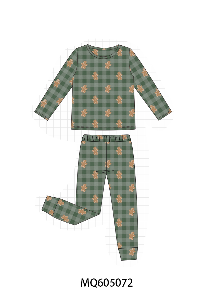 Green Christmas gingerbread print bamboo collection-ETA early December