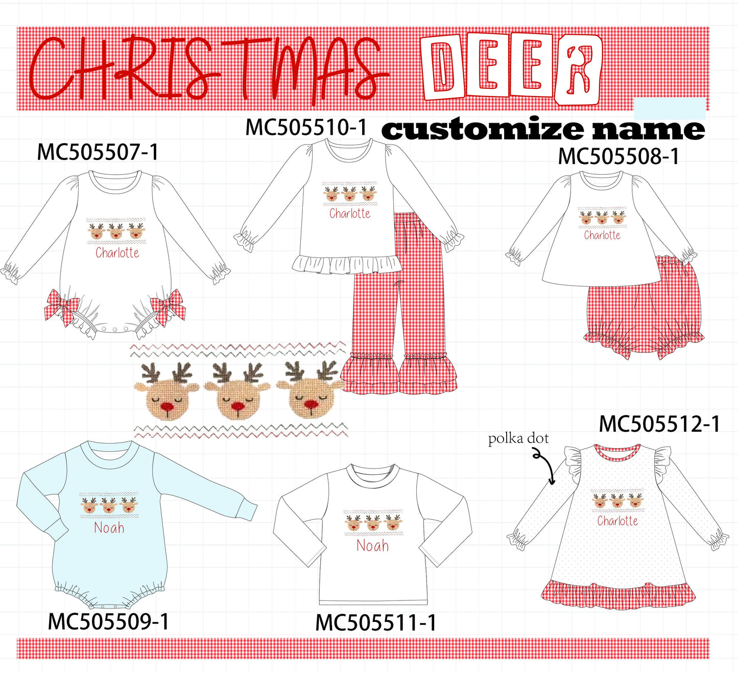 PO58 Red christmas deer monogram embroidery collection