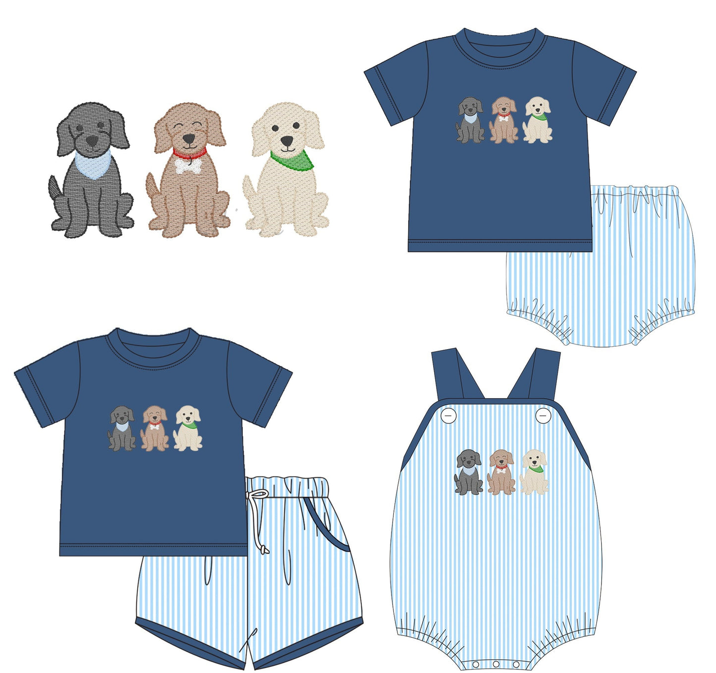 Dog Trio Embroidered Collection - ETA June