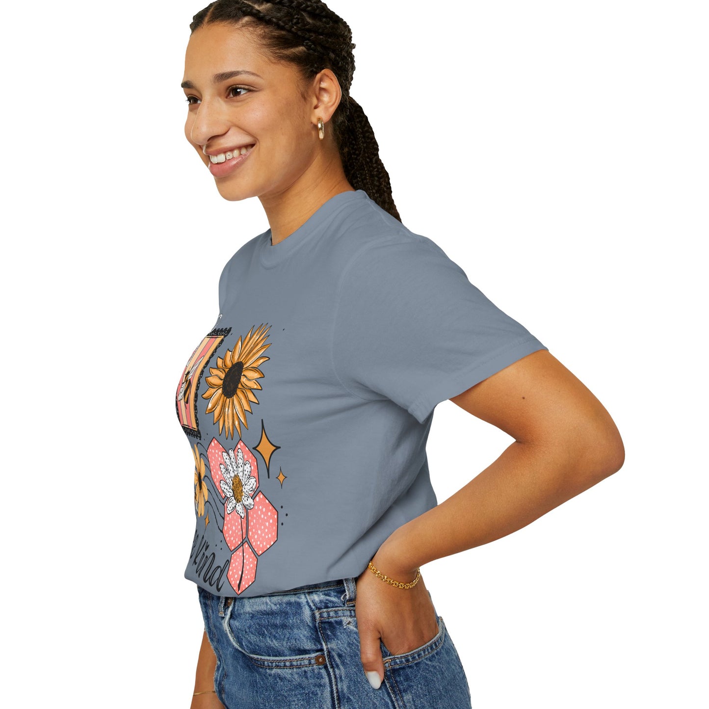 Bee Kind Floral T-Shirt — Sunflower & Honeycomb Graphic Tee