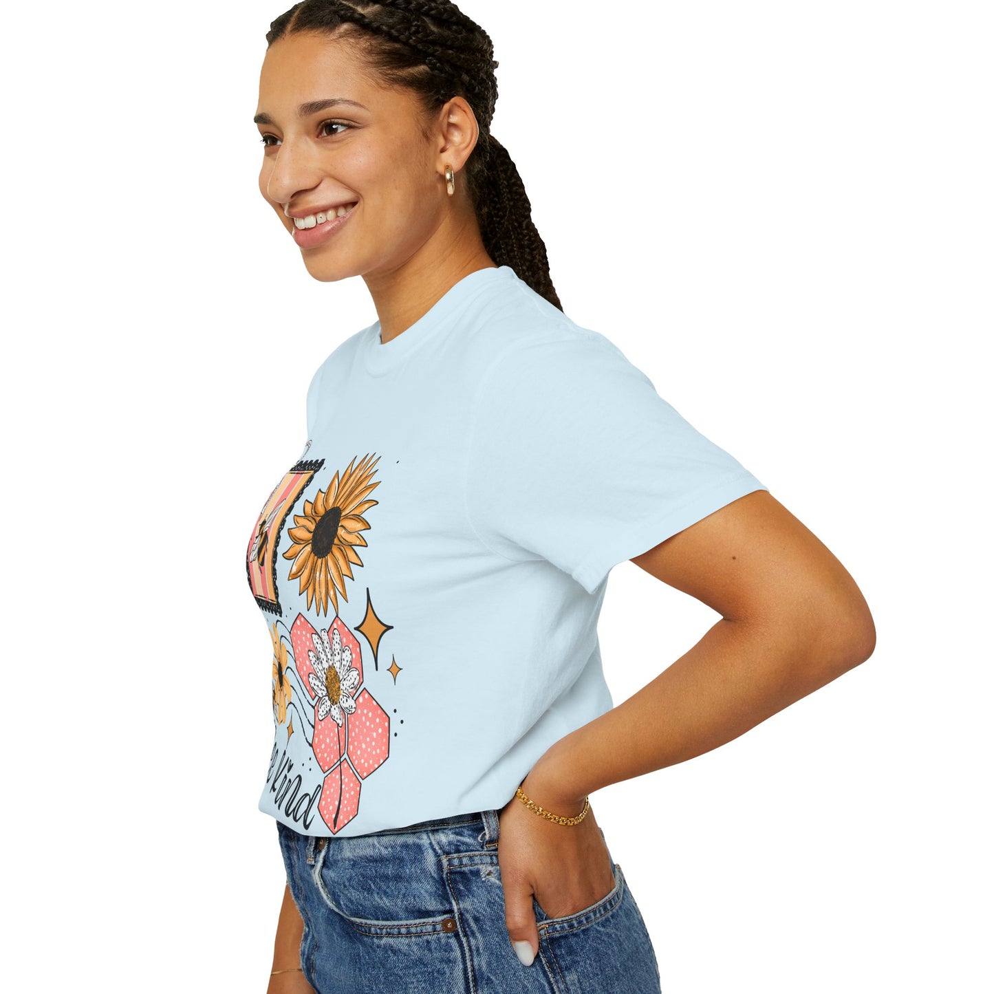 Bee Kind Floral T-Shirt — Sunflower & Honeycomb Graphic Tee