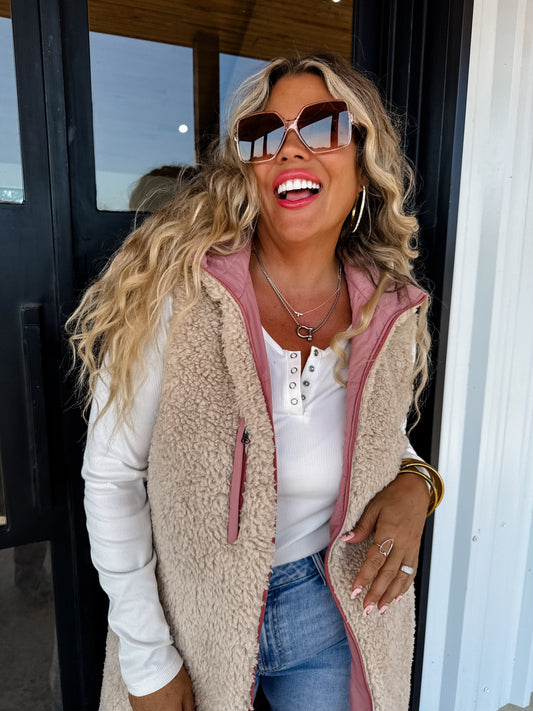 PREORDER- REVERSIBLE SHERPA PUFFER VEST