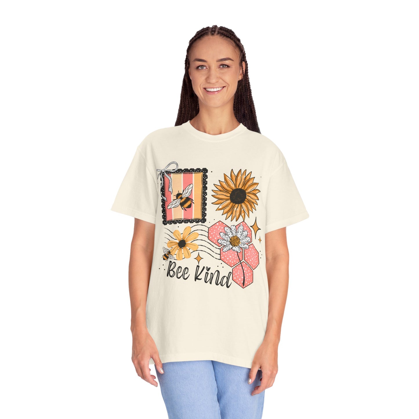 Bee Kind Floral T-Shirt — Sunflower & Honeycomb Graphic Tee