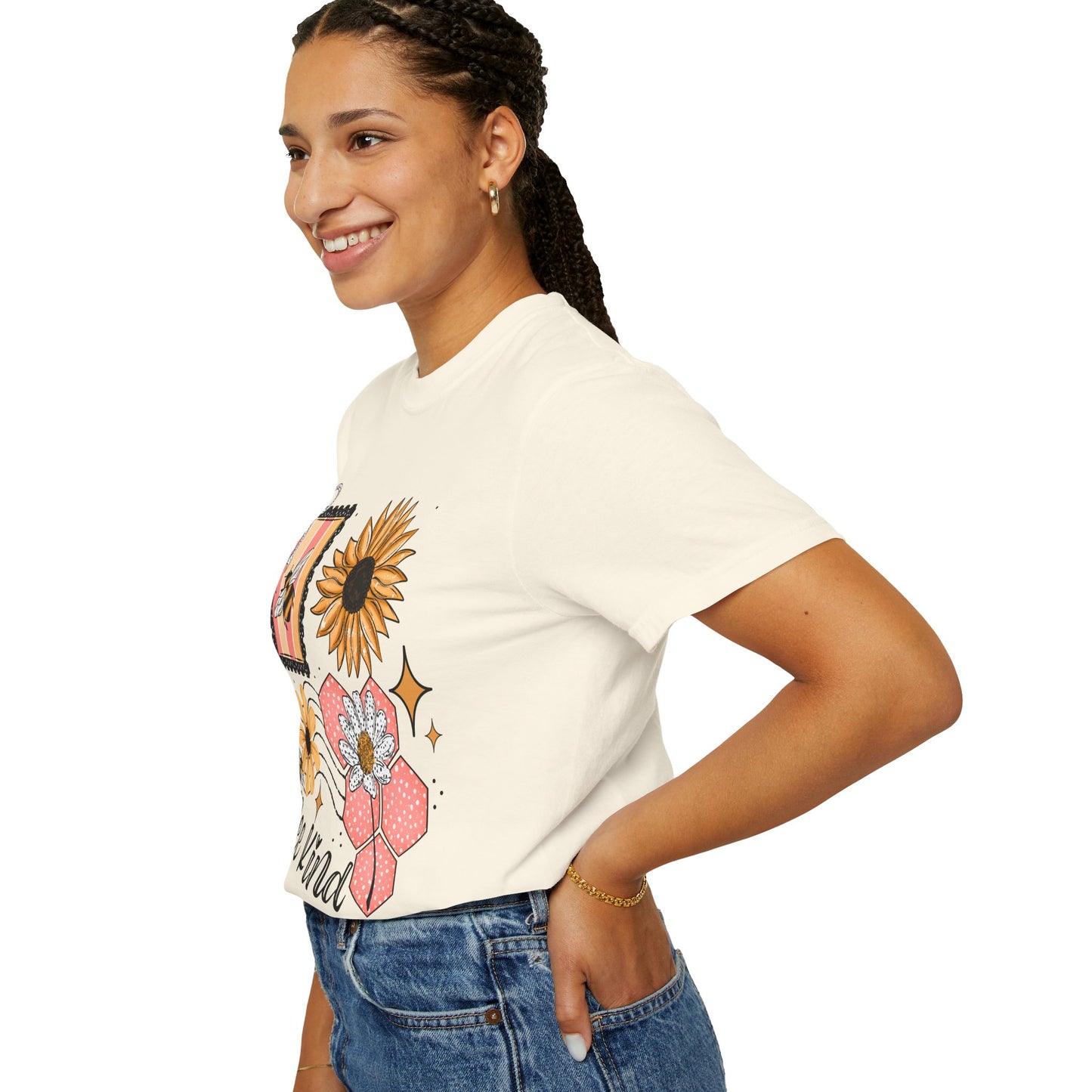 Bee Kind Floral T-Shirt — Sunflower & Honeycomb Graphic Tee