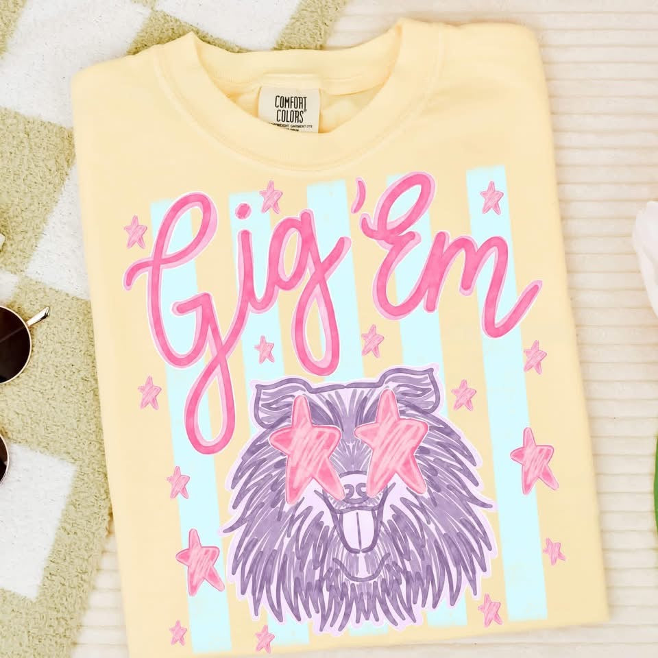 Preppy Striped Mascot Tee: Comfort Colors