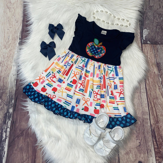 Apple Embroidered Back to School Dress