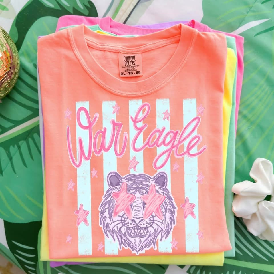Preppy Striped Mascot Tee: Comfort Colors