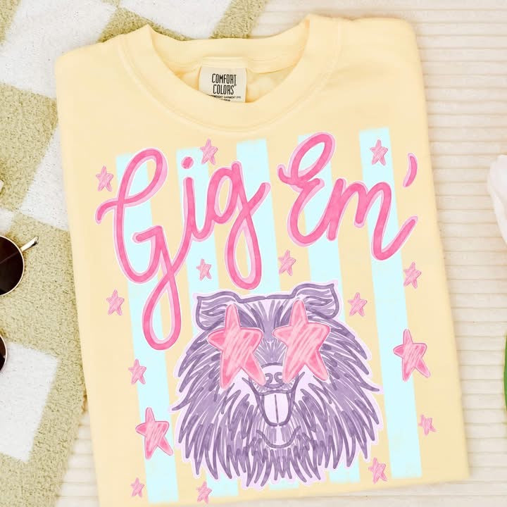 Preppy Striped Mascot Tee: Comfort Colors