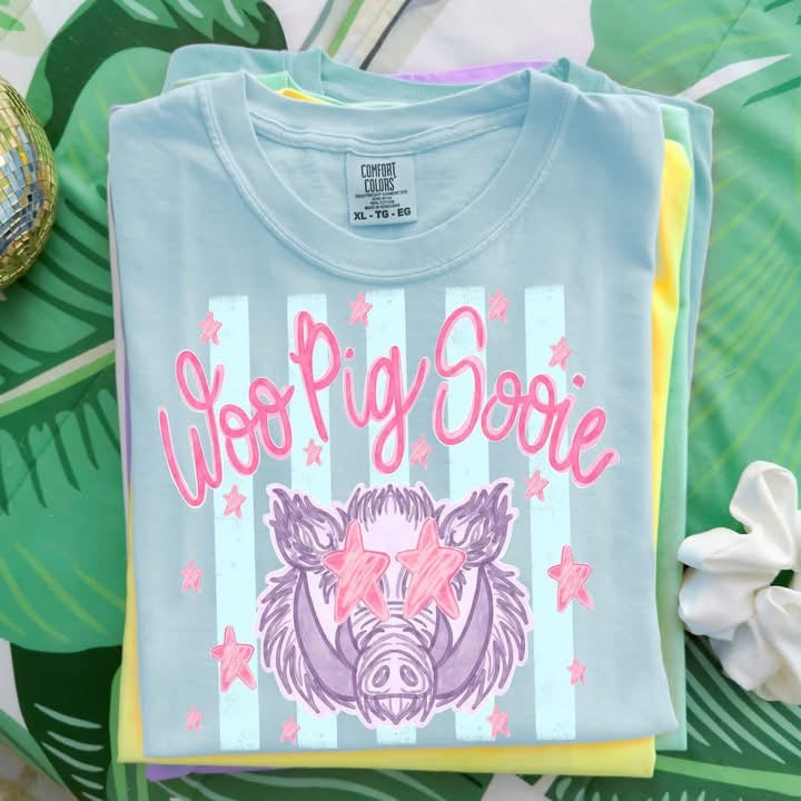 Preppy Striped Mascot Tee: Comfort Colors