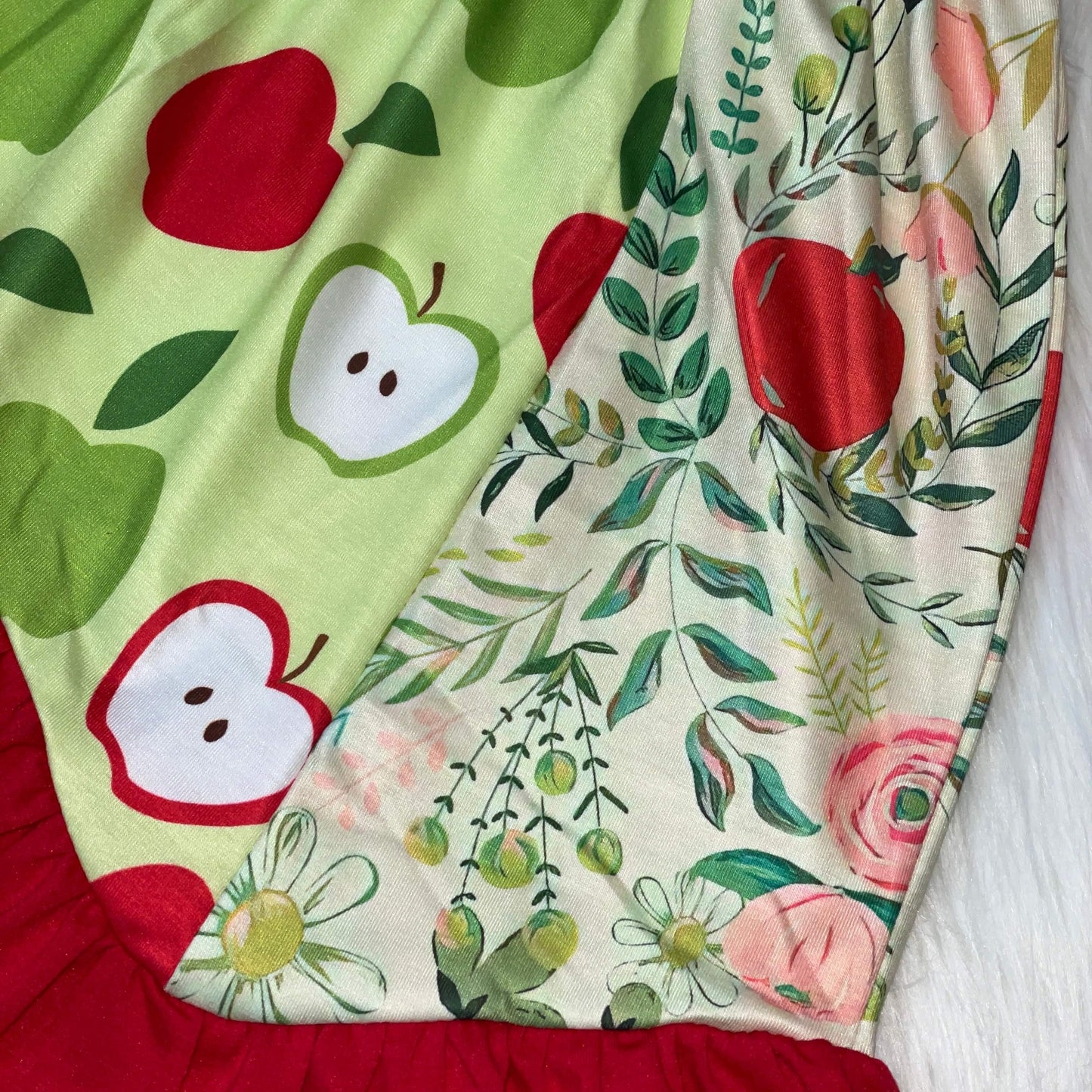 Red & Green Apple Printed Back to School Dress
