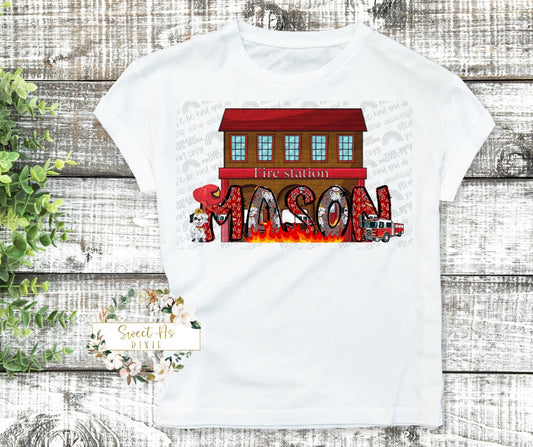 Kids Firefighter Name Tee