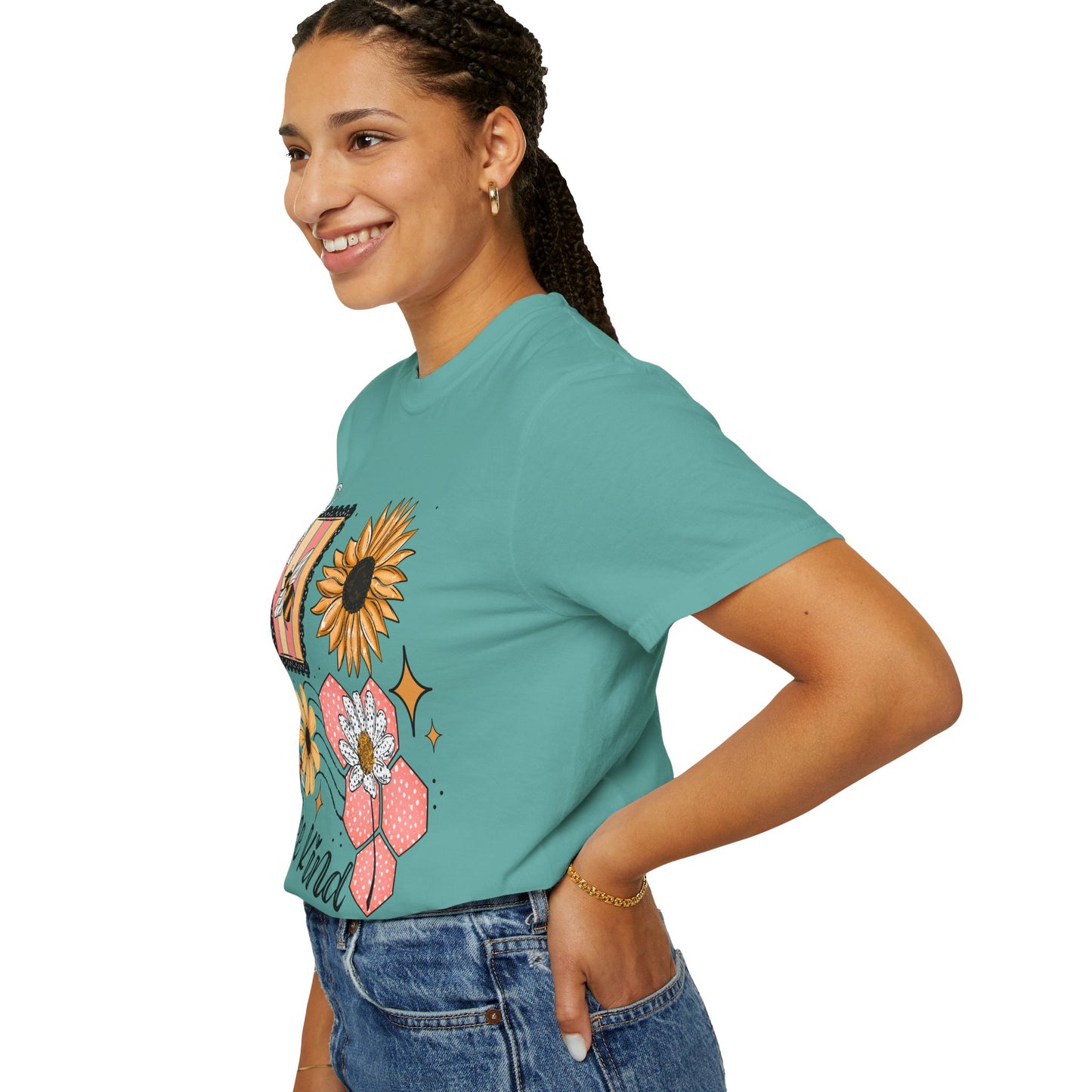 Bee Kind Floral T-Shirt — Sunflower & Honeycomb Graphic Tee