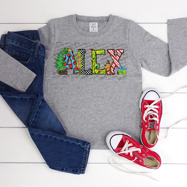 Personalized Kids Christmas Doodle Tee