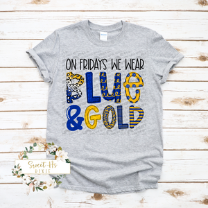 On Fridays We Wear Blue & Gold Graphic Tee