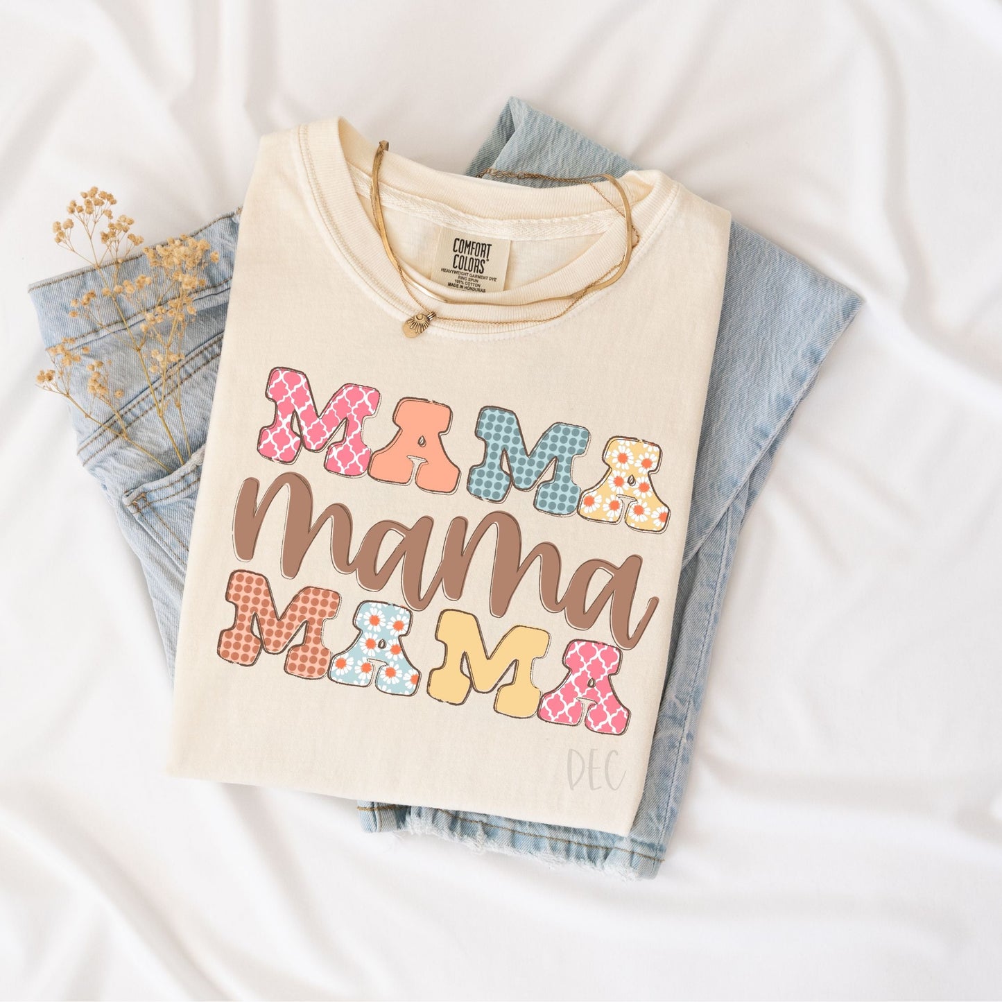 Mama Floral Gingham-Comfort Color-Tee