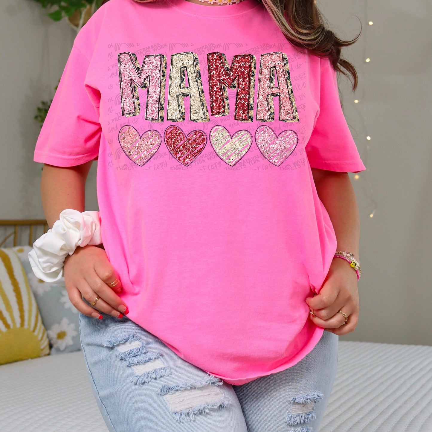 Personalized Glitter Heart Graphic Tee