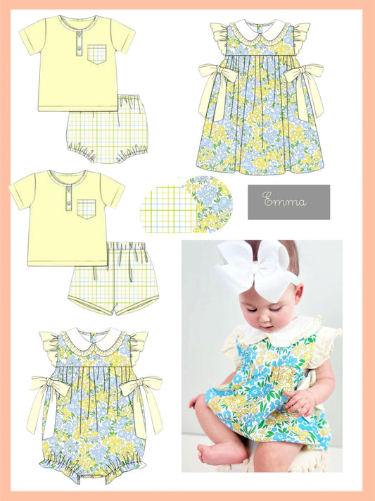 blue and yellow floral & plaid-ETA AUGUST