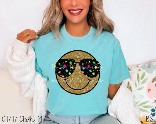Aviator Sparkly Star Smile Comfort Color Tee-Youth