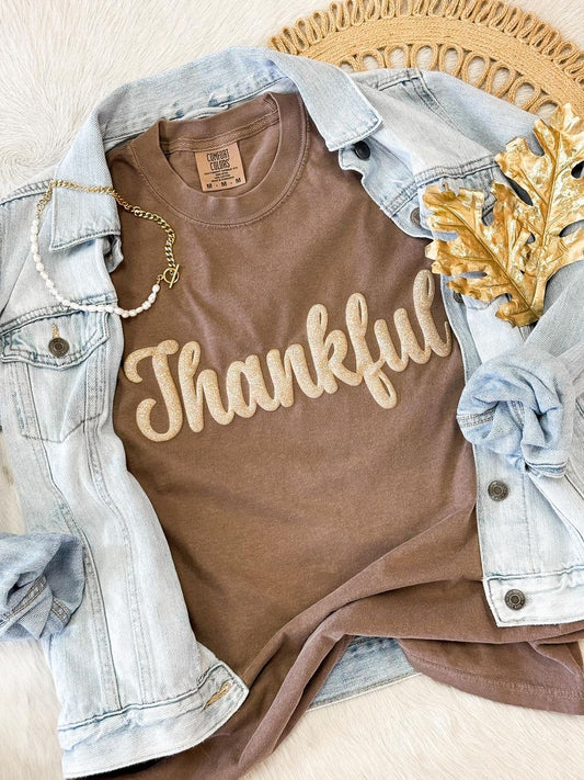 Thankful Glitter Puff Tee-Comfort Colors