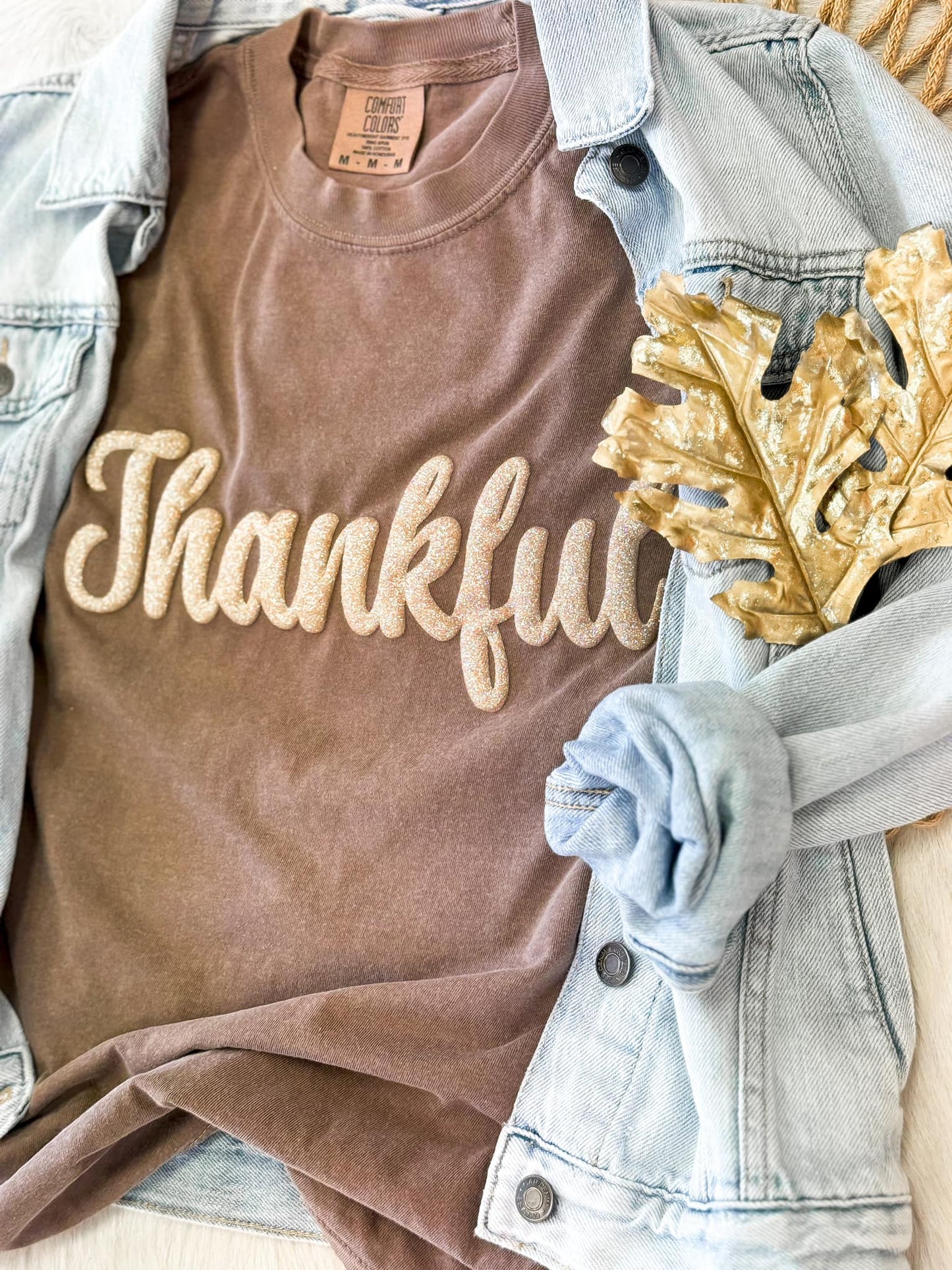 Thankful Glitter Puff Tee-Comfort Colors