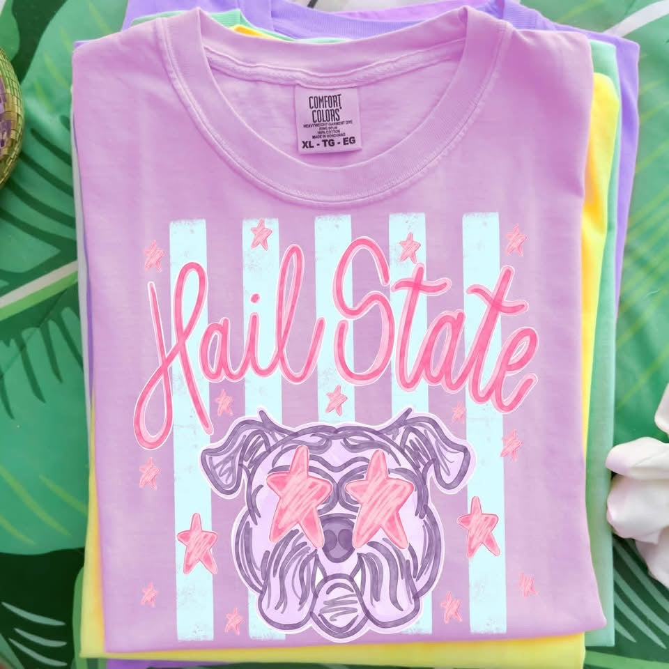 Preppy Striped Mascot Tee: Comfort Colors