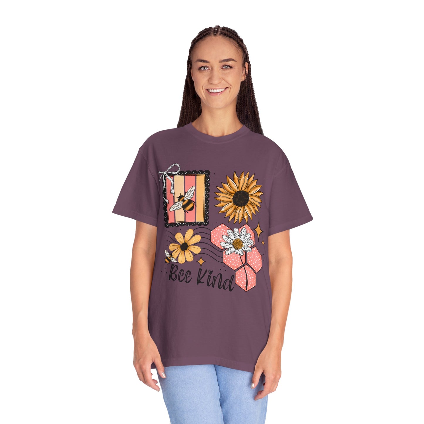 Bee Kind Floral T-Shirt — Sunflower & Honeycomb Graphic Tee
