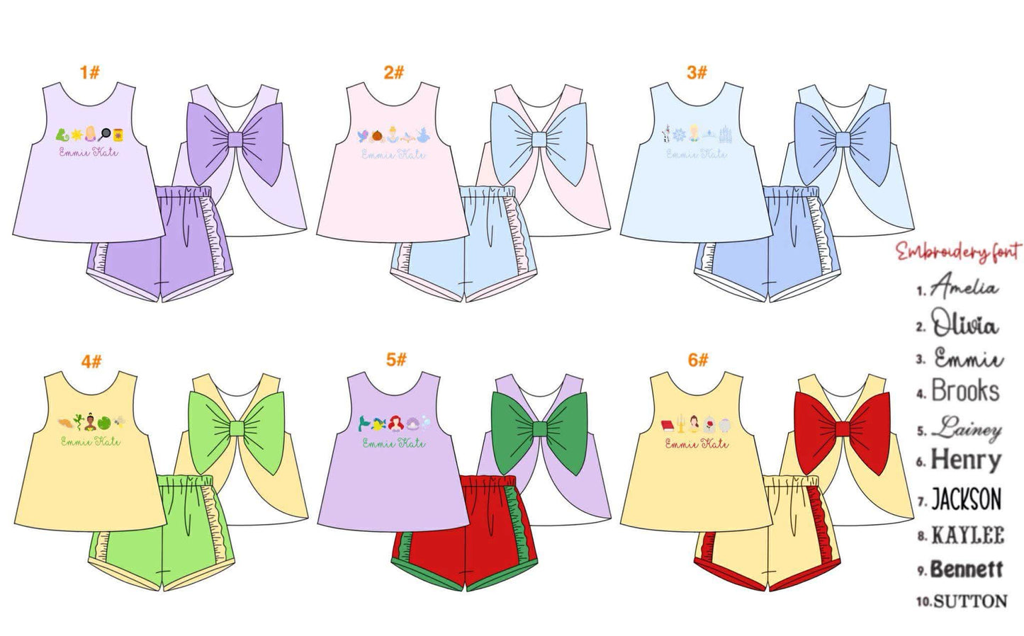 Personalized Princess Embroidered Short Sets-eta March