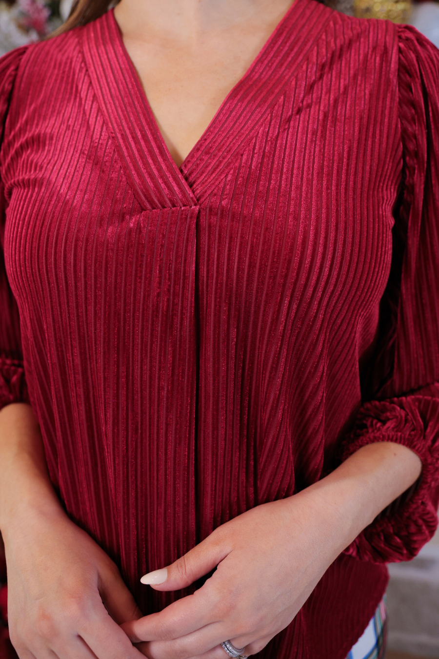 Ivy Velvet Textured Top- Red