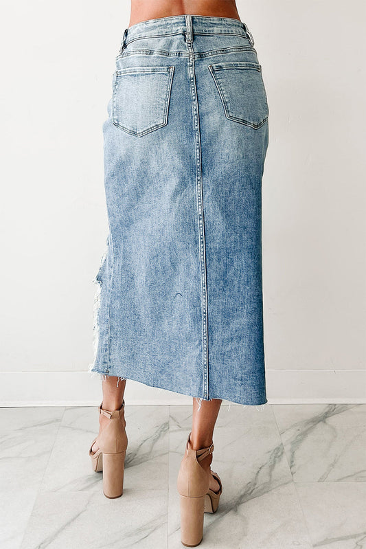 Distressed Denim Midi Skirt FB